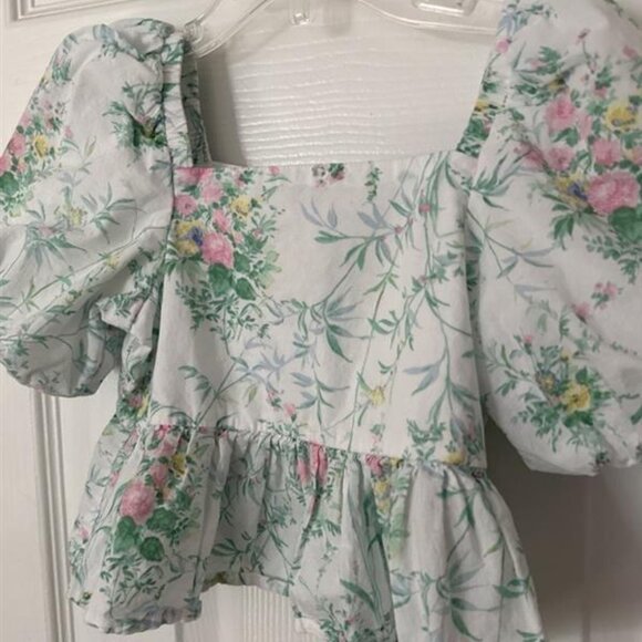 Janie and Jack Floral Bubble Sleeve Peplum Top - Picture 7 of 9